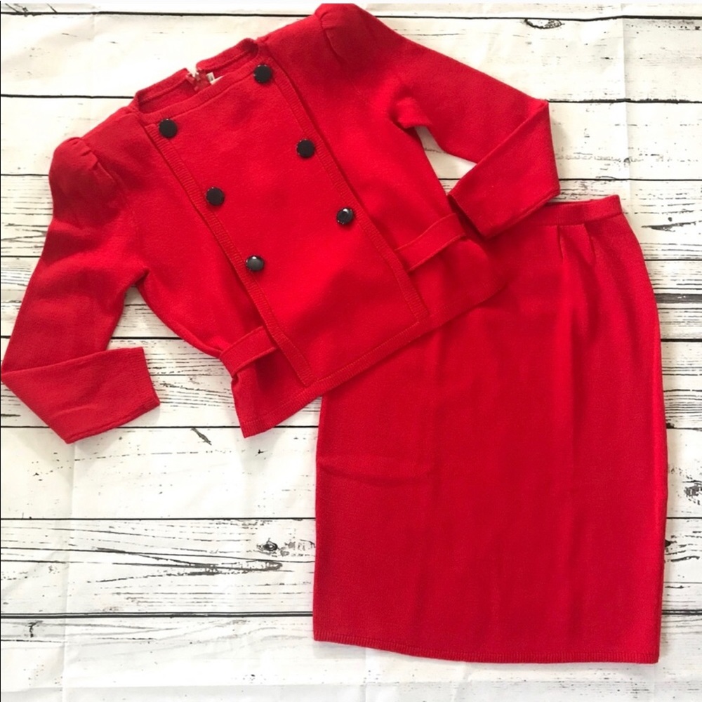 Vintage St. John Marie Gray Skirt and Sweater Set